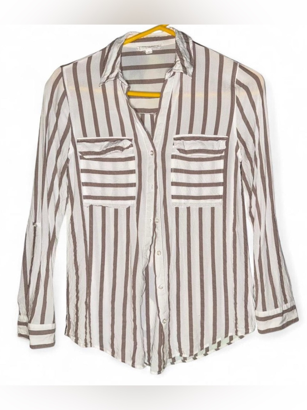 Striped Button-Front Shirt - White & brown Stripes